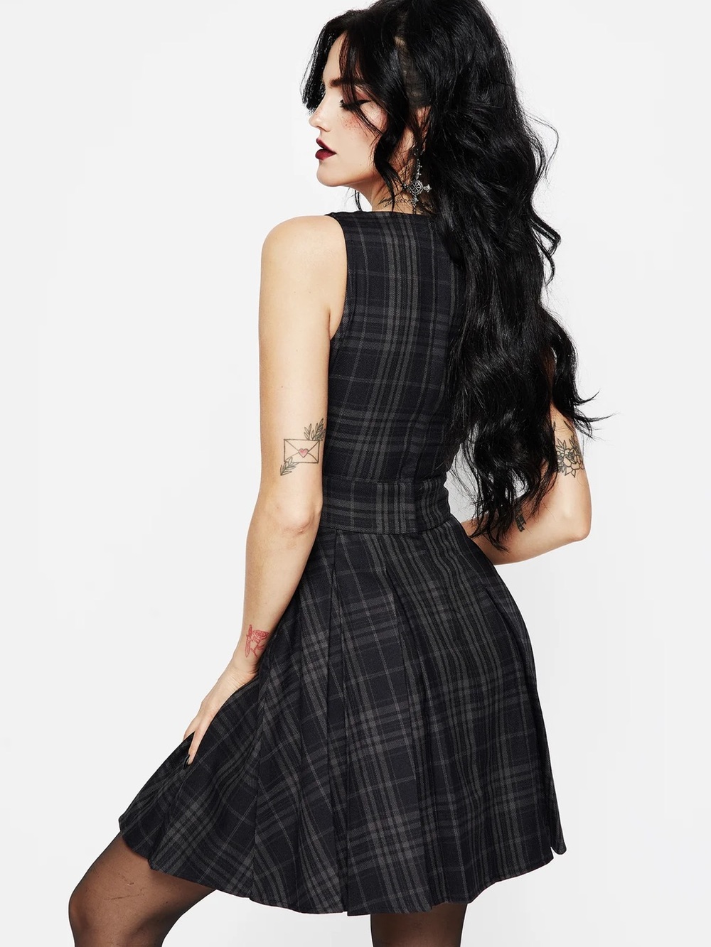 Disturbia Check Mini Pinafore Dress Size 14 - Picture 2 of 3